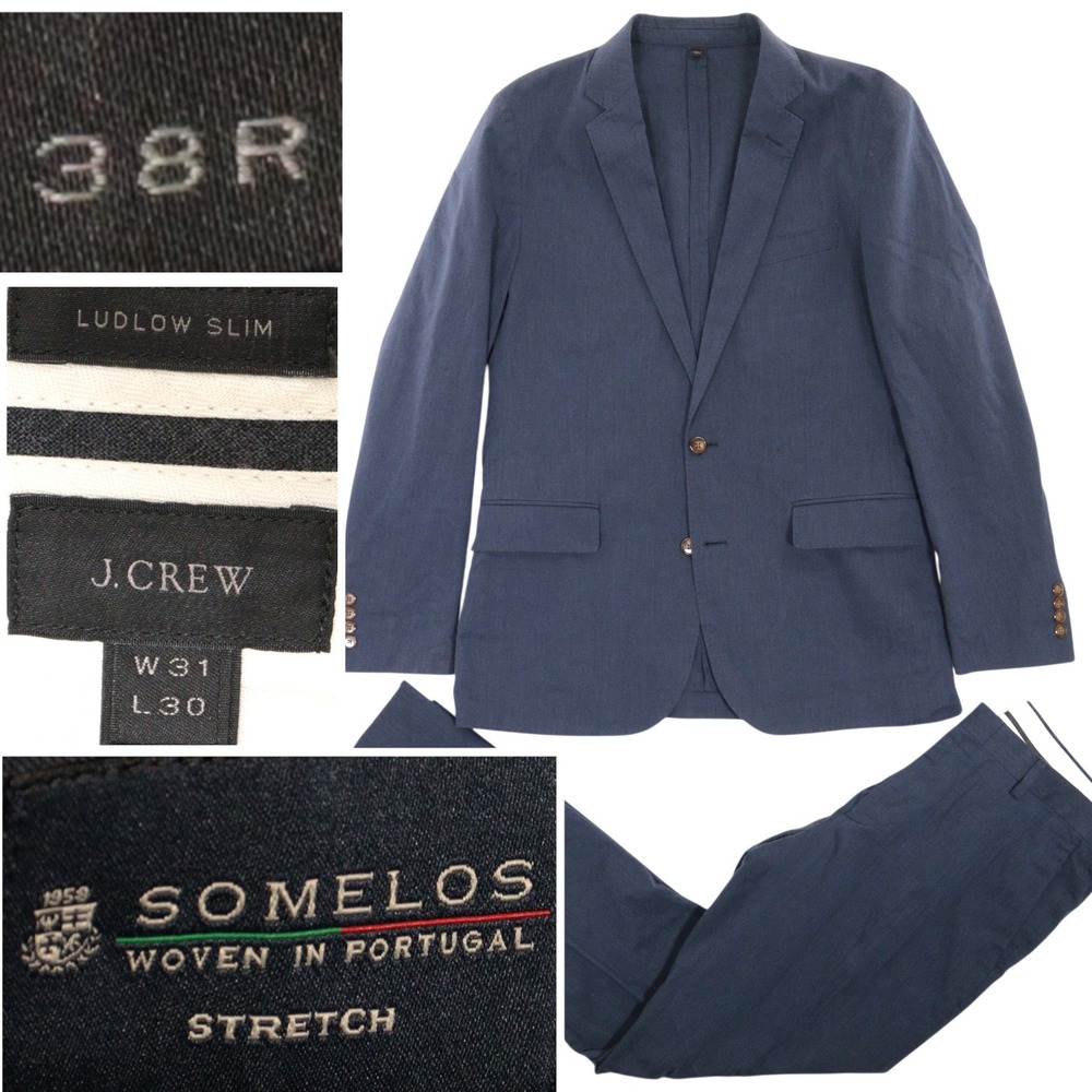 J.Crew Ludlow Suit Slim Fit Somelos Stretch Cotton Navy Men 38R 31x30 Trousers